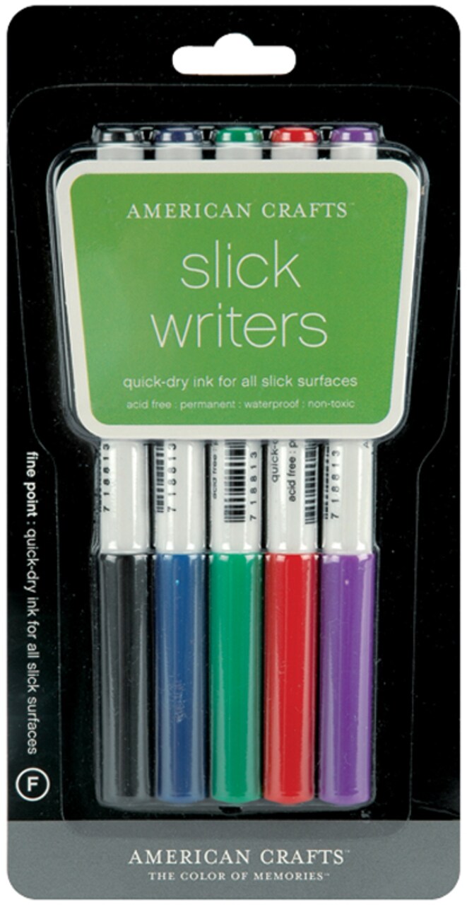 Slick Writer Marker Pens 5/Pkg-Fine Point-Black/Blue/Red/Green/Purple